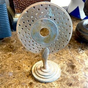 vintage antique brass earring holder Sculpture with Hand 4” by 6” needs polish